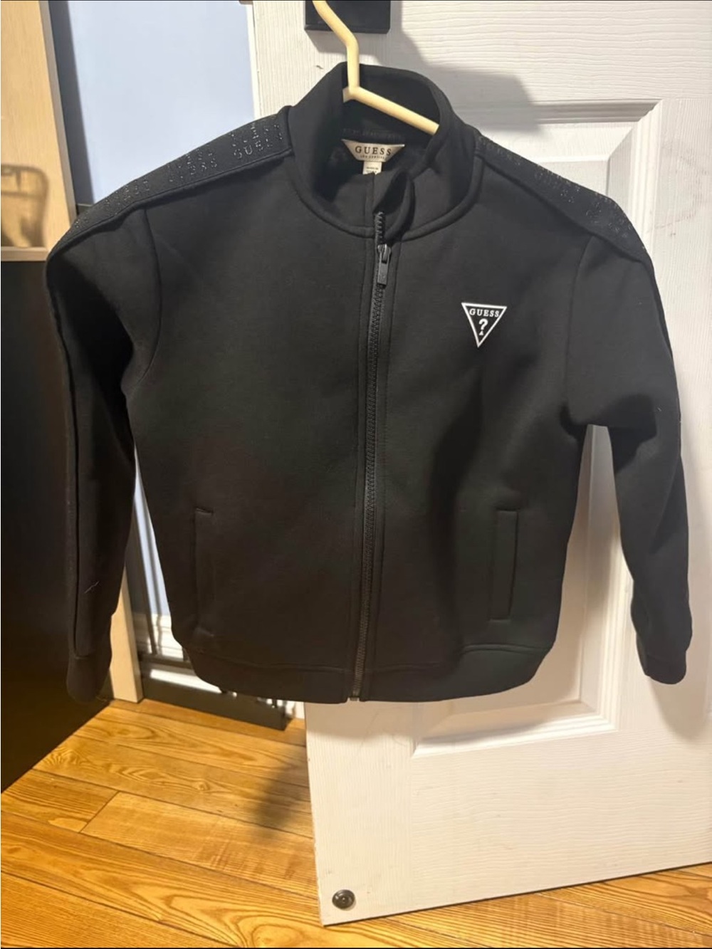 GUESS Black Zip Front Track Jacket with Triangle Logo